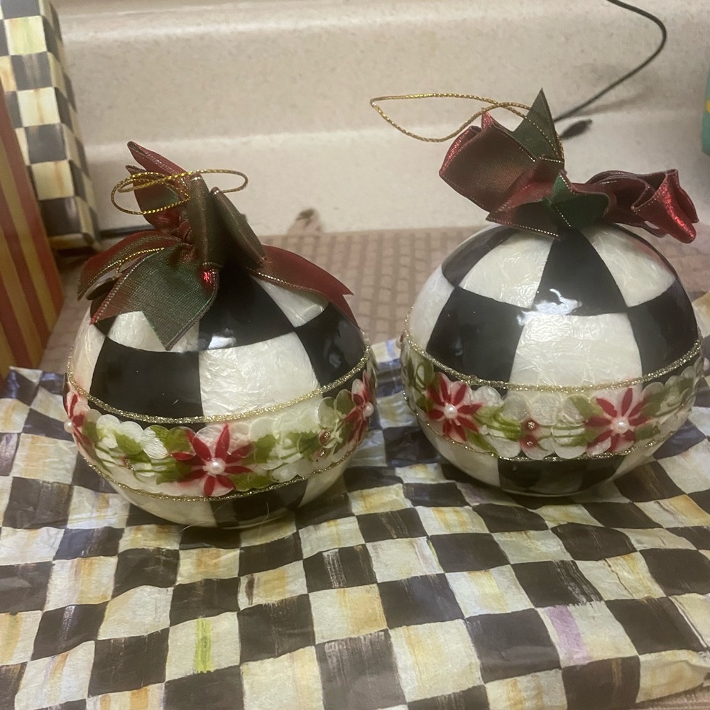 MacKenzie-Childs Black and White Holiday Ornament. Two ornaments